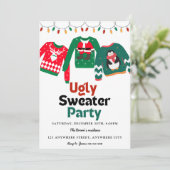 Ugly Sweater Christmas Party Einladung (Stehend Vorderseite)