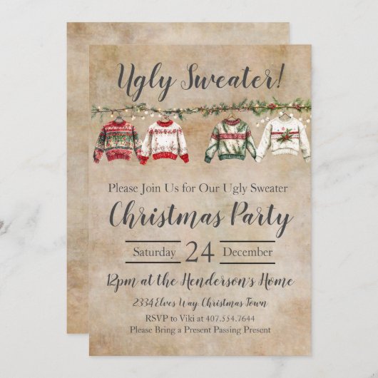 Ugly Sweater Christmas Party Einladung (Vorne/Hinten)