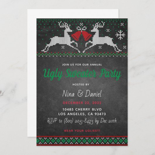 Ugly Sweater Christmas Party Einladung (Vorne/Hinten)