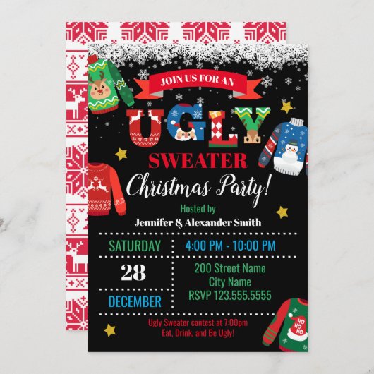 Ugly Sweater Christmas Party Einladung (Vorne/Hinten)
