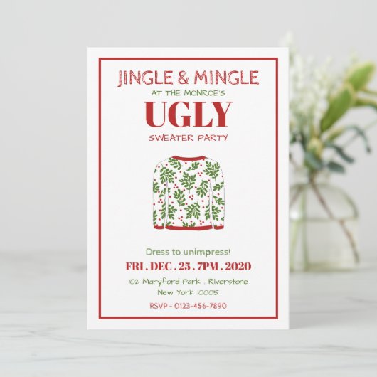 Ugly Sweater Christmas Party Einladung (Stehend Vorderseite)