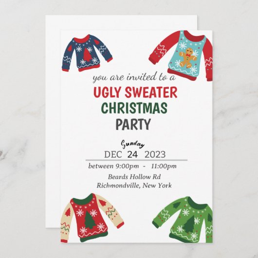 Ugly Sweater Christmas Party Einladung (Vorne/Hinten)