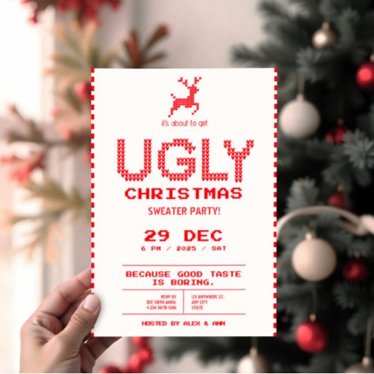 Ugly Sweater Christmas Party | Funny Pixel Knit  Einladung