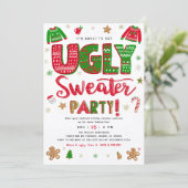 Ugly Sweater Christmas Party Invitation Einladung (Stehend Vorderseite)