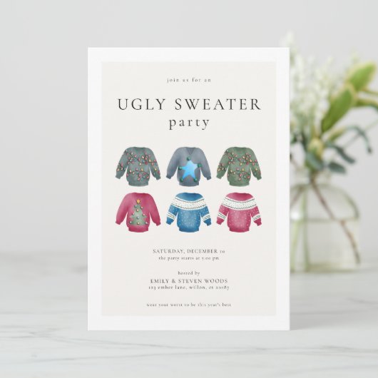 Ugly Sweater Christmas Party laden Einladung (Stehend Vorderseite)