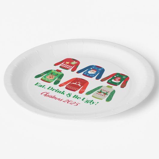 Ugly Sweater Christmas Party Pappteller (Schrägansicht)
