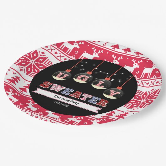 Ugly Sweater Christmas Party Pappteller (Schrägansicht)