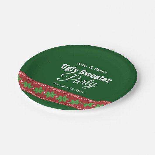 Ugly Sweater Christmas Party, Personalisiert Pappteller (Schrägansicht)