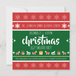 Ugly Sweater Christmas Party – Red Green Snowflake Einladung