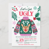 Ugly Sweater Christmas Party Rentier und Holly Einladung (Vorderseite)