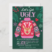 Ugly Sweater Christmas Party Rentier und Holly Einladung (Vorderseite)
