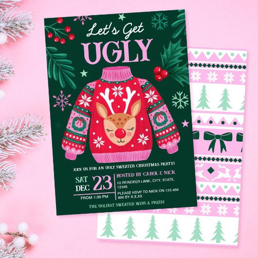 Ugly Sweater Christmas Party Rentier und Holly Einladung