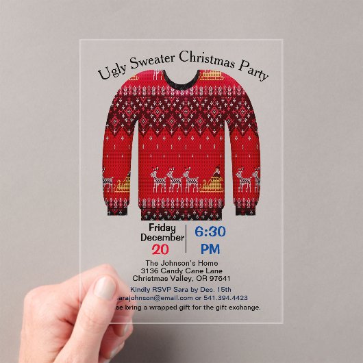 Ugly Sweater Christmas Party, Rot mit Hirsch Acryleinladungen (Insitu (Handheld))