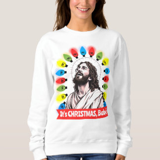 Ugly sweater Christmas tacky Jesus tree lights Sweatshirt
