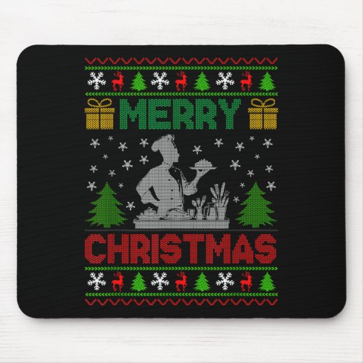 Ugly Sweater Christmas Tree Chef Cooking Job Pride Mousepad (Vorne)