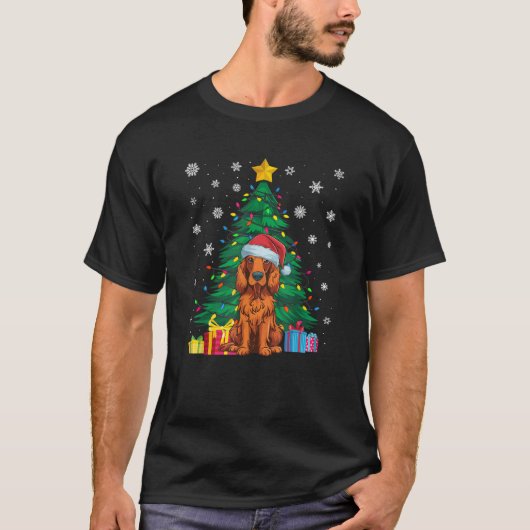 Ugly Sweater Christmas Tree Light Irish Setter Dog T-Shirt (Vorderseite)