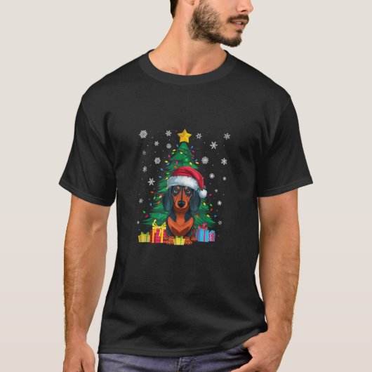 Ugly Sweater Christmas Tree Lights Dackel Dog S T-Shirt (Vorderseite)