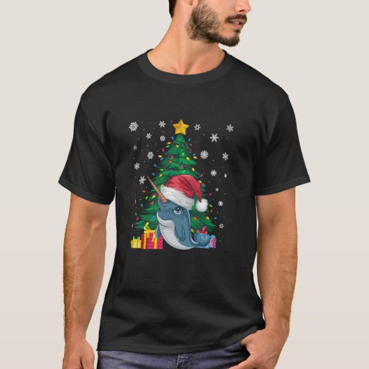 Ugly Sweater Christmas Tree Lights Narwhal Santa H T-Shirt (Vorderseite)