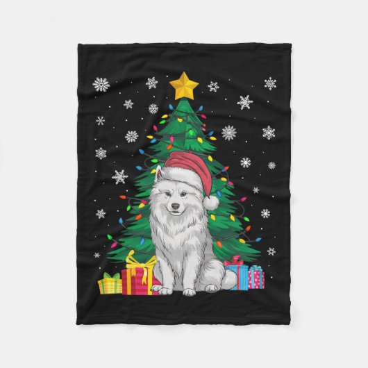 Ugly Sweater Christmas Tree Lights Samoyed Dog San Fleecedecke (Vorderseite)
