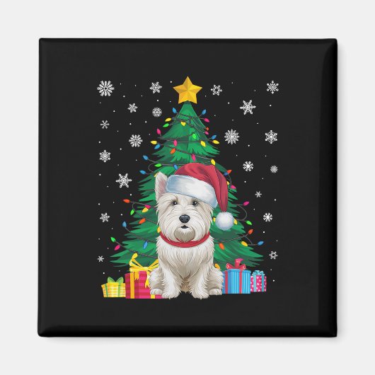 Ugly Sweater Christmas Tree Lights Westie Dog Sant Magnet (Vorne)