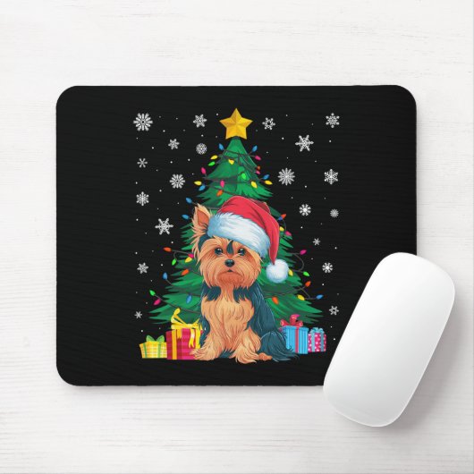 Ugly Sweater Christmas Tree Lights Yorkie Dog Sant Mousepad (Mit Mouse)