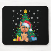 Ugly Sweater Christmas Tree Lights Yorkie Dog Sant Mousepad (Vorne)