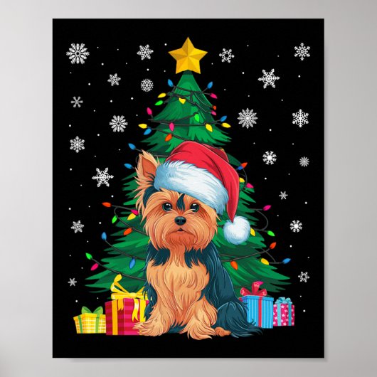 Ugly Sweater Christmas Tree Lights Yorkie Dog Sant Poster (Vorne)