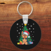 Ugly Sweater Christmas Tree Lights Yorkie Dog Sant Schlüsselanhänger (Vorderseite)