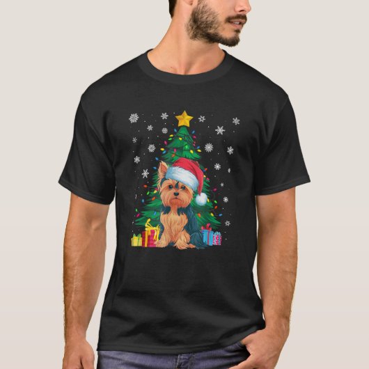Ugly Sweater Christmas Tree Lights Yorkie Dog Sant T-Shirt (Vorderseite)