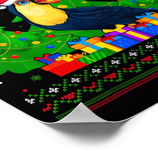 Ugly Sweater Christmas Tree Santa Hat Toucans Xmas Poster (Ecke)