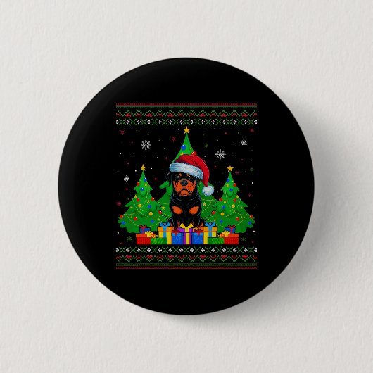 Ugly Sweater Christmas Tree Weihnachtsmannmütze Ro Button (Vorderseite)