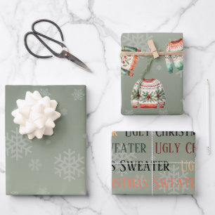 Ugly Sweater Christmas Wrapping Paper Set 3 Geschenkpapier Set