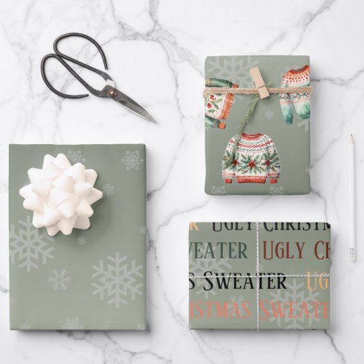 Ugly Sweater Christmas Wrapping Paper Set 3 Geschenkpapier Set (Vorderseite)