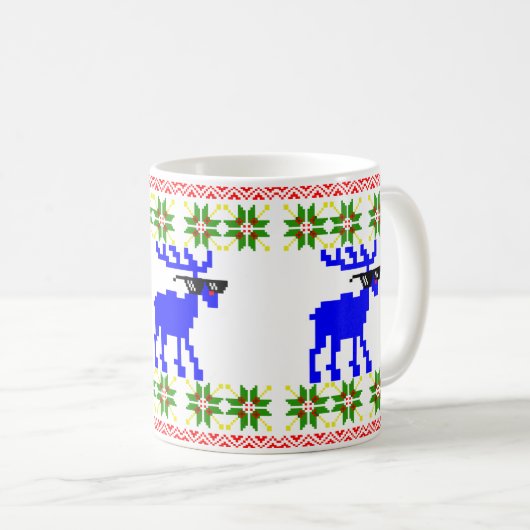 Ugly Sweater (Deal With It) Reindeer Christmas Kaffeetasse (VorderseiteRechts)