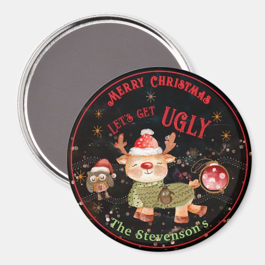 Ugly Sweater Dee & Owl Holiday Magnet (Vorderseite/Rückseite)