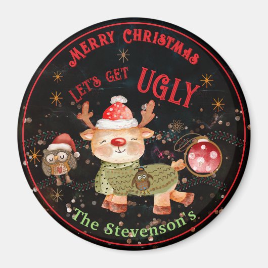 Ugly Sweater Dee & Owl Holiday Magnet (Vorne)