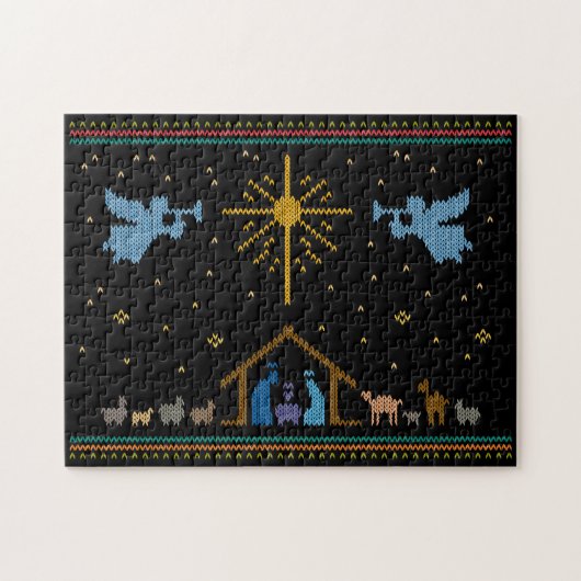 Ugly Sweater Design Krippe Christlich Religiöse Puzzle (Horizontal)