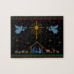 Ugly Sweater Design Krippe Christlich Religiöse Puzzle
