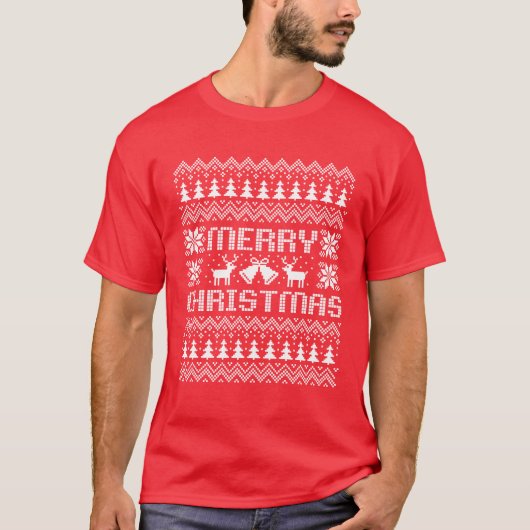 Ugly Sweater Frohe Weihnachten weiß T-Shirt (Vorderseite)