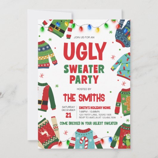 Ugly Sweater Fun Weihnachts-Party Einladung (Vorderseite)
