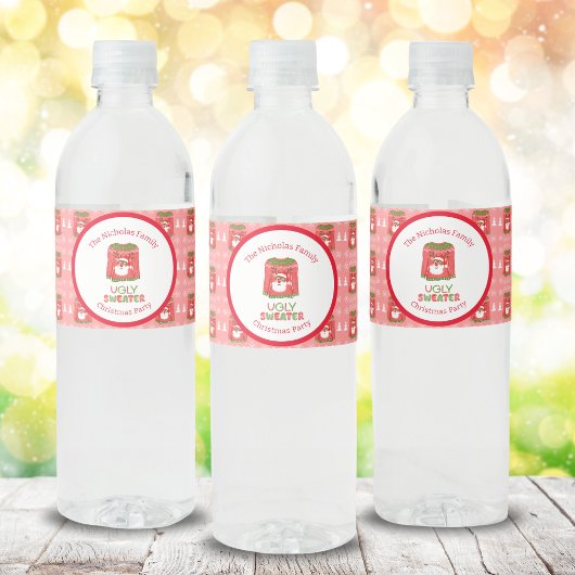 Ugly Sweater Funny Reindeer Weihnachtsfest Party Wasserflaschenetikett