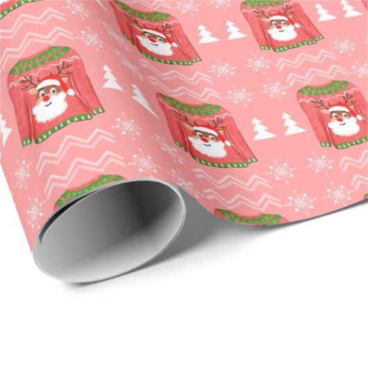 Ugly Sweater Funny Rentier Weihnachtsmuster Geschenkpapier (Rolleneckpunkt)