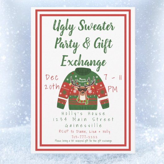 Ugly Sweater & Gift Exchange Weihnachtsfest Party Einladung