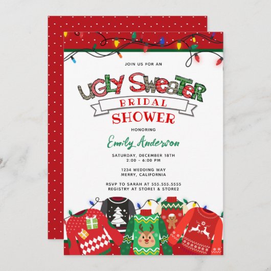 Ugly Sweater Holiday Brautparty Einladung (Vorne/Hinten)