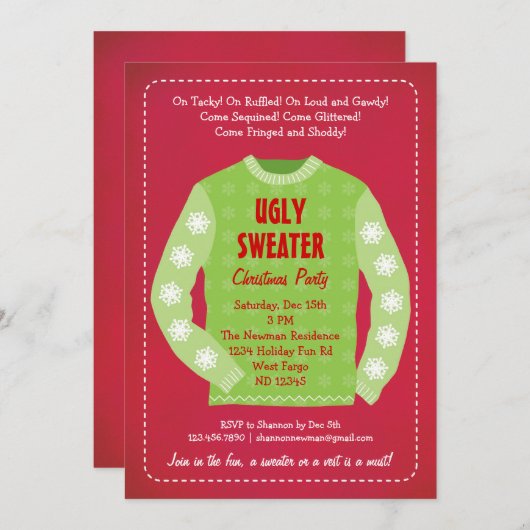 Ugly Sweater Holiday Party Einladung (Vorne/Hinten)