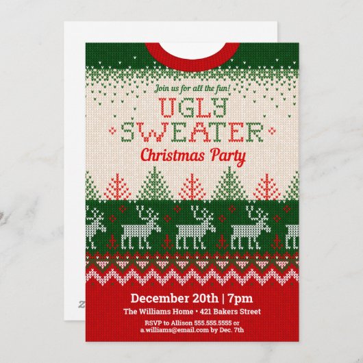 Ugly Sweater Holiday Party Einladung (Vorne/Hinten)