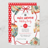 Ugly Sweater Holiday Party Watercolor Einladung (Vorne/Hinten)