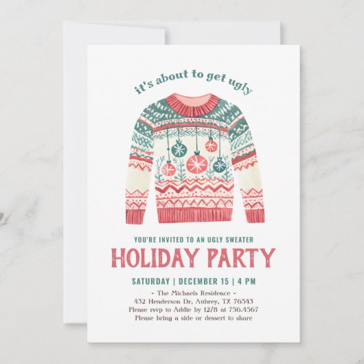 Ugly Sweater Holiday Weihnachts-Party Einladung (Vorderseite)