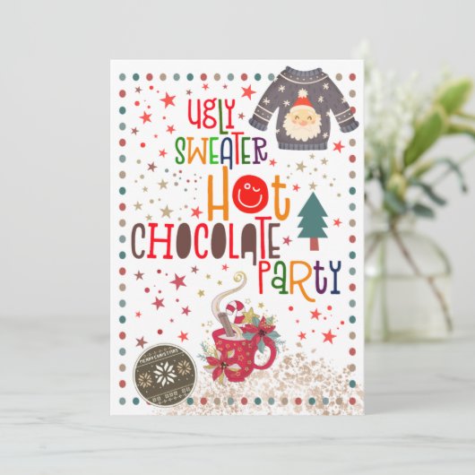 Ugly Sweater Hot Chocolate Weihnachts-Party Einladung (Stehend Vorderseite)