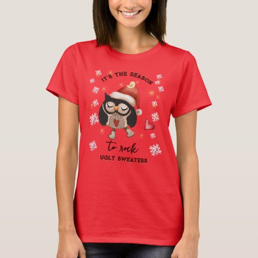 Ugly Sweater hübscher Owl Red T - Shirt (Vorderseite)